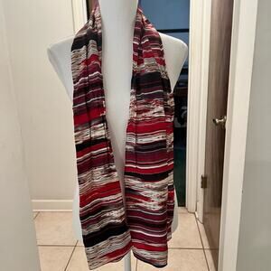 Jones New York red black tan rectangle scarf 9 x 56